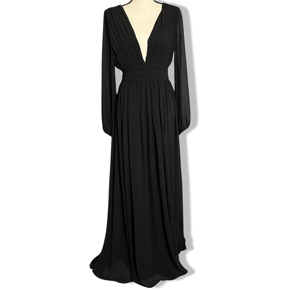 Love By Design | Dresses | Love By Design Iris Plunge Neck Long Sleeve Maxi  Dress Black Womens Medium | Poshmark